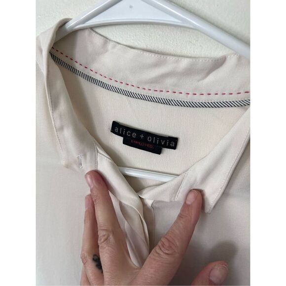 Alice+Olivia Employed Long Sleeve Stand-Up Collar White Button Down Blouse Sz S - Picture 5 of 11